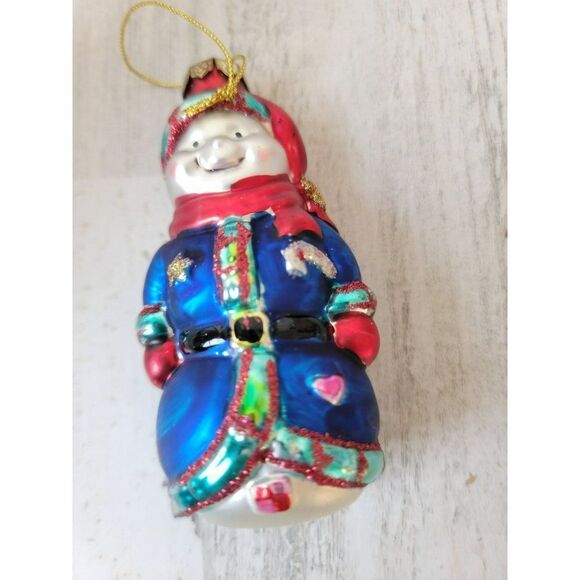 Snowman star candy cane glitter blown glass ornament Xmas decor - Picture 3 of 7